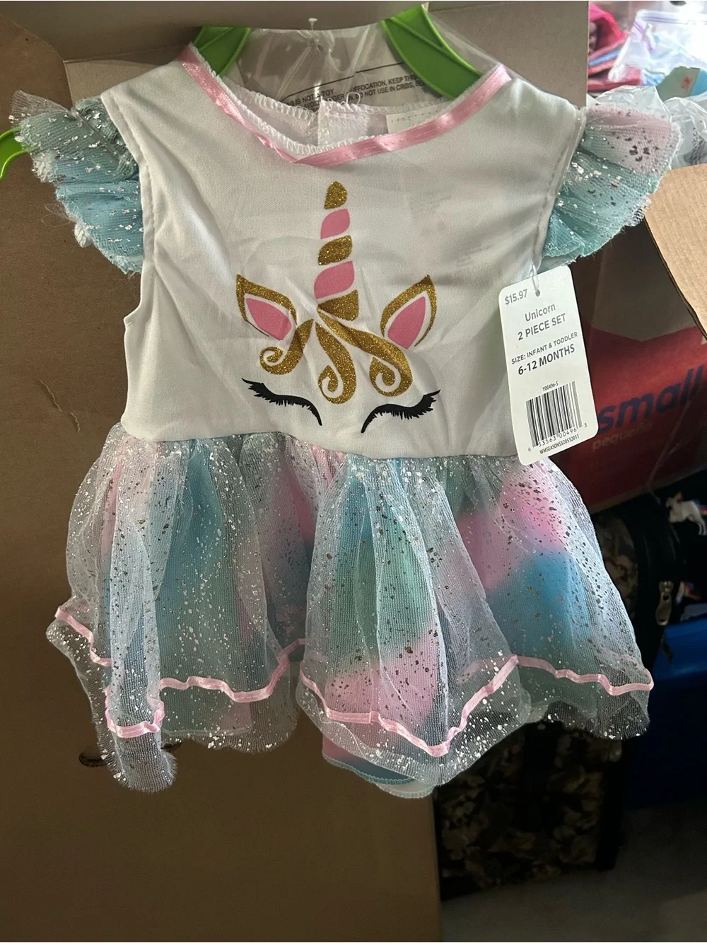 Unicorn Infant Dress & Headband Costume - 6-12 Months - Pastel Pink/Blue